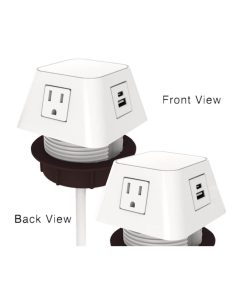Moire 2-Power Outlet & 2-USB-A+C Charging Port Hole Mount Power Module 72" Cord (Shown in White)