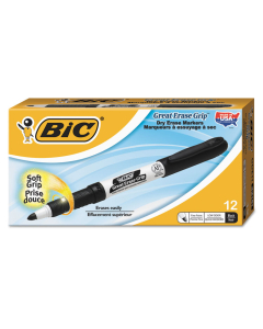 BIC Great Erase Grip Dry Erase Marker, Fine Point, 12-Pack (Shown in Black)
