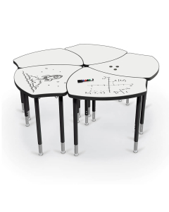 Balt Hierarchy Shapes Height Adjustable Desk, Porcelain Whiteboard Top, Pack of 5, Black Legs