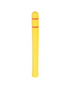 Vestil 4" Round LDPE Bollard Cover Post Protector Sleeve, Yellow With Red Stripes