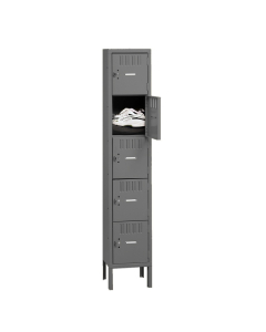 Tennsco Assembled 5-Tiered High Steel Box Lockers with Legs (Shown in Medium Grey)