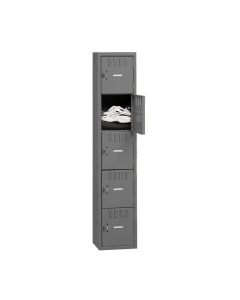 Tennsco Assembled 5-Tiered High Steel Box Lockers without Legs (Shown in Medium Grey)