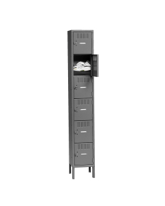 Tennsco Assembled 6-Tiered High Steel Box Lockers with Legs (Shown in Medium Grey)