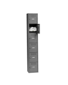 Tennsco Unassembled 6-Tiered High Steel Box Lockers without Legs - Shown in Medium Grey