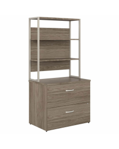 Bush Business Furniture Hybrid Lateral File Cabinet with Hutch, Hickory