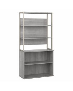 Bush Business Furniture Hybrid Bookcase with Hutch, Light Grey