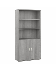 Bush Business Furniture Hybrid 5-Shelf Bookcase with Doors, Light Grey