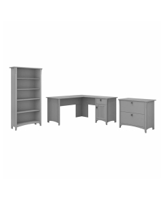 Bush Furniture Salinas 60" W L-Shaped Office Desk with Lateral File Cabinet and 5-Shelf Bookcase (Shown in Grey)