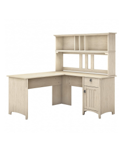 Bush Furniture Salinas 60" W L-Shaped Office Desk with Hutch (Shown in Antique White)