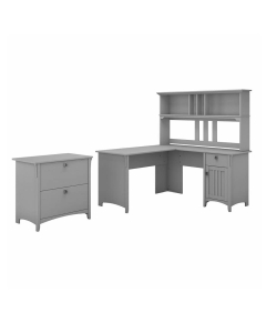 Bush Furniture Salinas 60" W L-Shaped Office Desk with Hutch and Lateral File Cabinet (Shown in Grey)