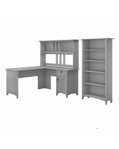 Bush Furniture Salinas 60" W L-Shaped Office Desk with Hutch and 5-Shelf Bookcase (Shown in Grey)
