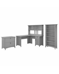 Bush Furniture Salinas 60" W L-Shaped Office Desk with Hutch, Lateral File Cabinet and 5-Shelf Bookcase (Shown in Grey)