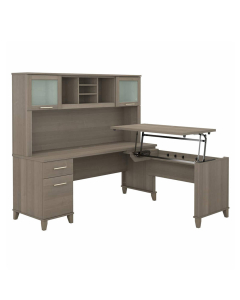 Bush Furniture Somerset 72" W 3 Position Sit to Stand L-Shaped Office Desk with Hutch (Shwon in Brown)