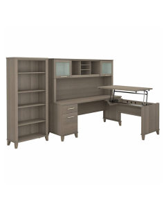 Bush Furniture Somerset 72" W 3 Position Sit to Stand L-Shaped Office Desk with Hutch and Bookcase (Shown in Brown)