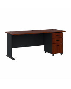 Bush Business Furniture Series A 72" W Desk with 3-Drawer Mobile Pedestal, Hansen Cherry