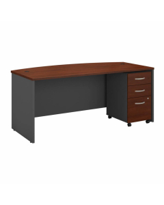 Bush Business Furniture Series C 72" W x 36" D Bow Front Desk with 3-Drawer Mobile Pedestal, Hansen Cherry