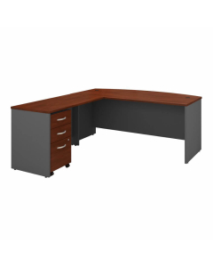 Bush Business Furniture Series C 72" W Bow Front Desk with 48" W Return and 3-Drawer Mobile Pedestal, Hansen Cherry
