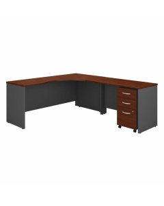 Bush Business Furniture Series C 72" W Right Hand Corner Desk, 48" W Return and 3-Drawer Mobile Pedestal, Hansen Cherry