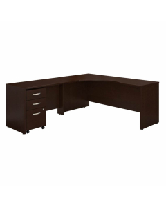 Bush Business Furniture Series C 72" W Left Hand Corner Desk, 48" W Return and 3-Drawer Mobile Pedestal, Mocha Cherry