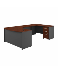 Bush Business Furniture Series C 60" W Right Hand Bow Front U-Shaped Desk with 3-Drawer Mobile Pedestal, Hansen Cherry