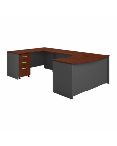 Bush Business Furniture Series C 60" W Left Hand Bow Front U-Shaped Desk with 3-Drawer Mobile Pedestal, Hansen Cherry
