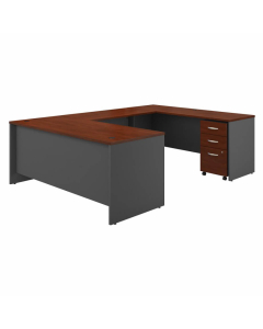 Bush Business Furniture Series C 72" W x 30" D U-Shaped Desk with 3-Drawer Mobile Pedestal, Hansen Cherry