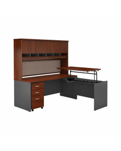 Bush Business Furniture Series C 72" W x 30" D Sit to Stand L-Shaped Desk with Hutch and Mobile Pedestal, Hansen Cherry