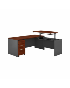 Bush Business Furniture Series C 72" W x 30" D Sit to Stand L-Shaped Desk with Mobile Pedestal, Hansen Cherry