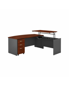 Bush Business Furniture Series C 72" W x 36" D Bow Front Sit to Stand L-Shaped Desk with Mobile Pedestal, Hansen Cherry