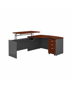 Bush Business Furniture Series C 60" W x 43" D Left Hand Bow Front Sit to Stand L-Shaped Desk with Mobile Pedestal, Hansen Cherry