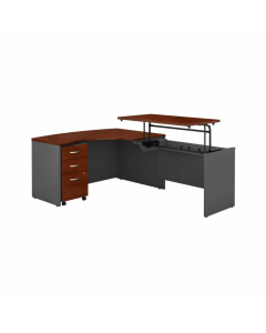 Bush Business Furniture Series C 60" W x 43" D Right Hand Bow Front Sit to Stand L-Shaped Desk with Mobile Pedestal, Hansen Cherry