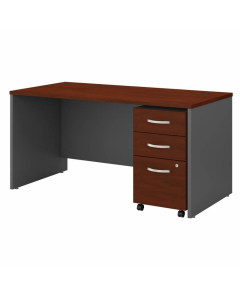 Bush Business Furniture Series C 60" W x 30" D Office Desk with 3-Drawer Mobile Pedestal, Hansen Cherry