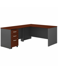 Bush Business Furniture Series C 60" W x 30" D Office Desk with 48" W Return and 3-Drawer Mobile Pedestal, Hansen Cherry