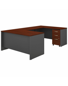 Bush Business Furniture Series C 60" W x 30" D U-Shaped Desk with 3-Drawer Mobile Pedestal, Hansen Cherry