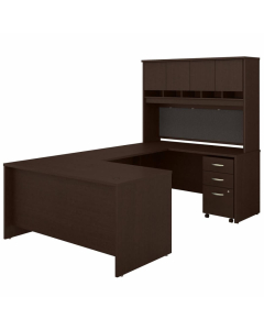 Bush Business Furniture Series C 60" W x 30" D U-Shaped Desk with Hutch and 3-Drawer Mobile Pedestal, Mocha Cherry