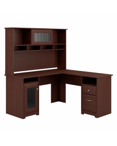 Bush Furniture Cabot L-Shaped Office Desk with Hutch and Pedestal (Shown in Harvest Cherry)
