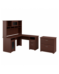 Bush Furniture Cabot L-Shaped Office Desk with Hutch and Lateral File (Shown in Harvest Cherry)