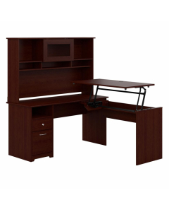 Bush Furniture Cabot 60" W Office Desk Set with Height-Adjustable Return, Pedestal and Hutch (Shown in Harvest Cherry)
