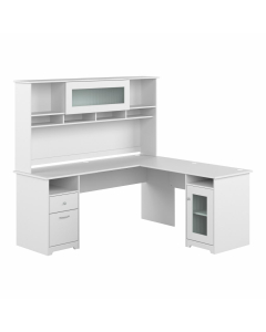 Bush Furniture Cabot 72" W L Shaped Computer Desk with Hutch and Storage (Shown in White)