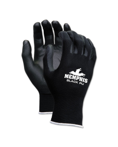 Economy PU Coated Work Gloves, Black, Small, 12/Pairs