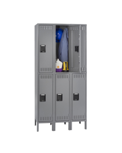 Tennsco Assembled Double Tier 3-Wide Metal Lockers with Legs (Shown in Medium Grey)