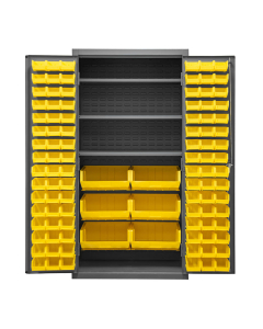 Durham Steel 2501-BDLP-102-3S-95 Heavy Duty 16 Gauge 36" W x 24" x 72" Storage Cabinet With 102 Hook-On Bins & 3 Shelves (Shown in Yellow)