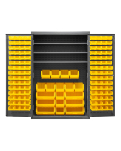 Durham Steel 3-Shelf Bin Storage Cabinet, 138 Hook-On Bins (Shown in Yellow)