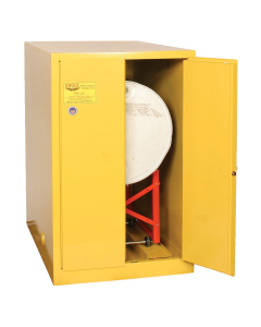 Eagle 2810 Self Close Two Door 1-Horizontal Drum Safety Cabinet, 55 Gallons, Yellow (Example of use, drum dolly sold separately)
