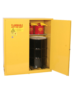 Eagle 5510 Self Close Two Door 2-Vertical Drum Safety Cabinet, 110 Gallons, Yellow (Example of Use)