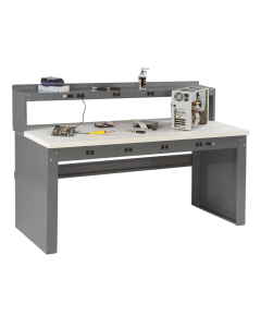 Tennsco EB-2-3072P Plastic Laminate Electronic Workbench with Panel Legs, Stringer, Outlet Panel, Electronic Riser (72" W x 30" D)