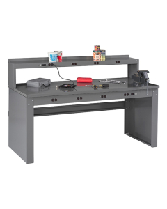 Tennsco EB-2-3072S Solid Steel Electronic Workbench with Panel Legs, Stringer, Outlet Panel, Electronic Riser (72" W x 30" D)