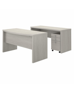 Bush Furniture 60" W Bow Front Desk with Credenza and 3-Drawer Mobile Pedestal (Shown in Light Grey)