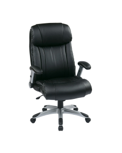 Office Star Work Smart ECH Leather High-Back Executive Chair, Flip Arms (Shown with Silver Base)