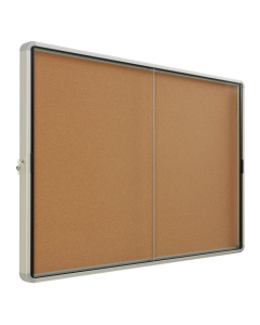 Quartet Indoor 5' x 3' Silver Frame Sliding Door Cork Bulletin Board